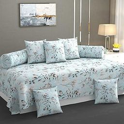 HIYANSHI HOME FURNISHING® Premium Cotton Diwan Set 8 Pieces,1 Single bedsheet Size 60x90inch, 5 Cushions 16 x 16 inch Covers with Zip and 2 Bolster Covers (Multi-7, 90x60 inches)-image-54