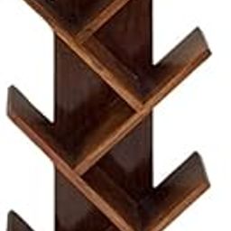 DILEGNO INDIA Tree-Shaped Bookshelf in Solid Acacia (Babool) Wood | 5-Tier Free-Standing Wooden Bookcase & Display Rack | Open Shelf Storage for Living Room, Study, Office | Brown (103x40x20)-image-48