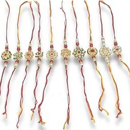 Handcrafted Rakhi Thread with Golden Floral Design, Traditional Festival Bracelet, Pack of 10-46