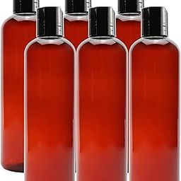 Hunky Dory 12pcs 200ml Amber Empty Plastic Bottles Refillable Travel Size Cosmetic Containers Small Leak Proof Squeeze Bottles with Black Flip Top Cap for Toiletries,Shampoo. (Pack of 12)-36