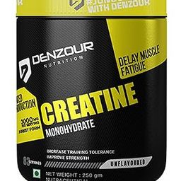 DENZOUR NUTRITION Creatine Monohydrate Powder, Delay Muscle Fatigue & Recovery Supports Performance | 3g Creatine Monohydrate Per Serve Pre/Post Workout Supplement- Unflavoured, 250g (83 Servings)-24