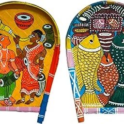 Handpainted and Handcrafted Decorative Folk Art Bamboo Tray Combo (kulo) or Winnowing Clatter for Home Decor & Festival (11inches x 7inches) (multicolor1).-image-35