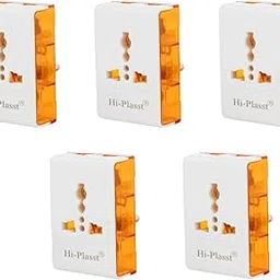 hi plasst pins n plugs Hi-Plasst (Pack of 5) Universal 3-Pin Multi Plug with Type D Socket – 2X 2-Pin & 1x 3-Pin Outlets, US/UK/EU to India Travel Converter Plug, 6A for International Devices (White & Orange)-picture-44