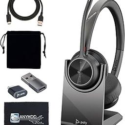 Poly Voyager 4320 UC Wireless Headset & Charging Stand - Stereo Headphones with Noise Cancelling Boom Microphone + Charging Station + USB-C to A Adapter + USB-C Dongle + USB-C Cable + Bag +-30