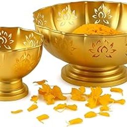 ZAZ IMPEX - Set of 2 Urli Bowl with Stand (Iron, Big -14×21×21cm & Small -13×15×15cm) - Decoration Items for Living Room Pooja Room Uruli Bowls Decorative Items for Home Décor - House Warming Gifts-image-18