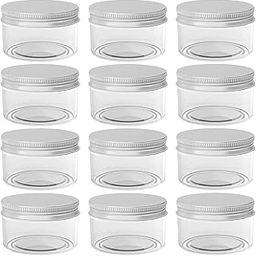 12pcs 50ml PET Jar Unbreakable Plastic Transparent with Aluminium Cap Cosmetics Shan Container for Creams,Lip Balm, Body Butter, Essential oil, Costemic, Makeup Use (Pack of 12)-27