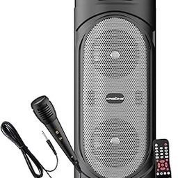 Krisons 4" SilverStar Double Woofer 30W Multi-Media Bluetooth Party Speaker with Wired Mic for Karaoke,Digital Display, RGB Lights, USB, SD Card and FM Radio-27