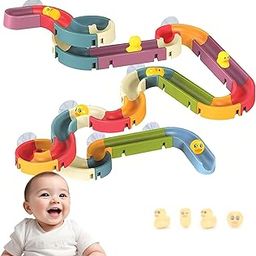 Kidology Small Duck Slide Track Bath Toys, Bathtub Fun Construction Toy Game for Kids, Slide with Tiny Yellow Ducks (40 Pcs Set)-image-48