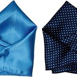 Men’s Satin Pocket Square Combo – Light Blue Solid & Navy Blue with Blue Polka Dots-image-58