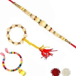 Pearls Bhaiya And Bhabhi Pair Set With Girls (5 To 10 Year) Colorful Beeds Bracelet Rakhi For Brother And Sister-image-26