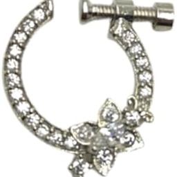 – Traditional American Diamond Nose Ring, Non-Piercing Screw Press Nath for Women and Girls (Silver)-image-22