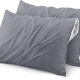 MINK HAVEN Waterproof & Dustproof Cotton Terry Pillow Protectors – Standard Size, Breathable & Soft Pillow Cover, Zippered Enclosure, Hypoallergenic (Grey, 18x28 Inches, Pack of 2)-image-0