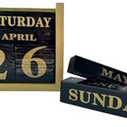 Wooden Perpetual Calendar, Black and Gold Desk Calendar with Day Date Month Display, Decorative Block Design-12