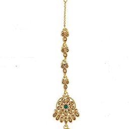 Green Colour Studded Stone Traditional Fancy Mang Tikka for Women/Girls-16