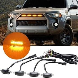 AutoBizarre Set Of 4 Pcs Amber/Yellow/Orange Raptor Style Car Front Grill Drl Daytime Running LED Lights Emergency Warning Off-Roading Light Shell Lights For All Cars, Vans, Suv, Trucks (Smoked Lens)-24