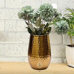 Metallicon 9-Inch Hammered Iron Vase - Decorative Iron Flower Vase for Home, Office, and Event Décor (Hammered Gold)-image-4
