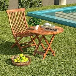 FLIP WOOD Solid Wood Outdoor Patio Chair and Table Set | Foldable Patio Set Furniture for Balcony & Garden | Natural Teak Finish-image-65