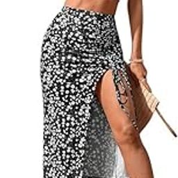Women's Boho Floral Print Drawstring Ruched Split Side Midi Skirt| Elegant High Waist Midi Skirt for Spring |Summer|Women's Skirts Summer Knee Length Skirts-image-95