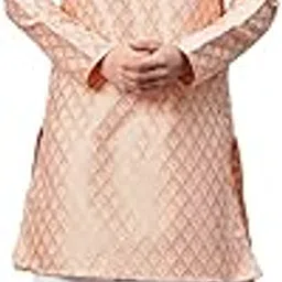 luxrio Men's Silk Blend Jacquard Self Embroidered Textured Ethinc Motifs Traditional Long Kurta Full Sleeves-picture-35