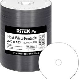 100 Pack Ritek Pro (Professional Grade) DVD-R 16X 4.7GB AZO Dye (MID MXL RG04) White Inkjet Hub Printable Blank Media Recordable Disc-image-12
