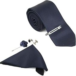 Mens Woven Premium Silk Necktie Suit Accessories Set With Pocket Square Cufflinks Brooch Tie Pin (TECP2)-image-31