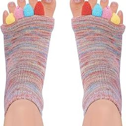 ZIBUYU® Toe Separator Socks for Men & Women Breathable Cotton Foot Alignment Socks for Bunion Relief, Yoga, Sports & Gym Comfy Massage Toe Socks-19
