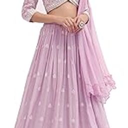 Women's Sequine Embroidered Work Georgette Lehenga Blouse With Dupatta (_Semi Stitched).-image-4