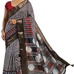 Multi color striped printed saree with woven design border and a blouse piece-image-53
