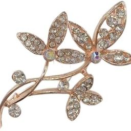Crystal Rhinestone Floral Brooch Pin, Rose Gold, Double Butterfly Design-image-56