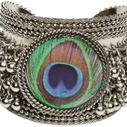 German Oxidised Silver Ghungroo Peacock Cuff Tribal Kada Traditional Antique Designer Kada Bangle Bracelet for Women and Girls.-image-32