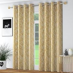 Waco Creation Fine Polyester Vine Leaf Pattern Digital Printed Curtain for Door 4 X 7 Feet | Home and Office | Living Room and Kitchen Hall Set of 2 Pc- Gold-image-68
