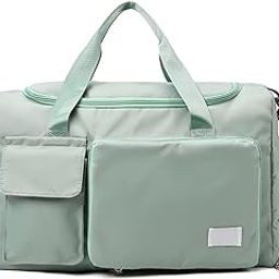 ™ Large Travel Duffel Bag for Women – Waterproof Nylon Overnight Gym Bag with Shoulder Strap, Shoe Compartment & Multiple Pockets – Lightweight Weekender Carry-On Luggage (Green)-image-2