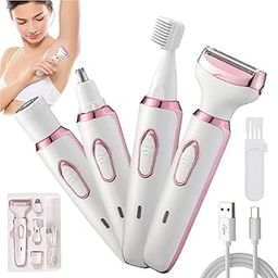 4-in-1 Multi Trimmer for Women Shaver Electric Facial Razor, Rechargeable Cordless Multipurpose Hair Remover Shaver Face, Leg, Eyebrow, Underarms, Bikini Trimmer, 60 minutes Runtime, White-2