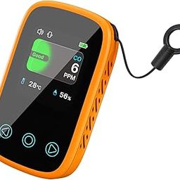 Portable Carbon Monoxide Detectors Mini Air Quality Monitor 3-in-1 with CO Detector,Humidity, Temperature for RVs, Cars, Travel, Camping, Home Use（Orange-21