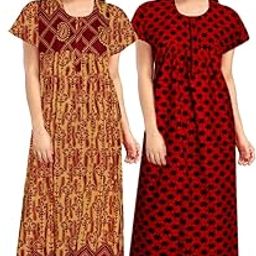 Women's Pure Cotton Nightwear Casual Nighty (Maxidress COMBO2238 XXL) Red-image-51