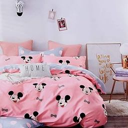 PRISCILLA 200 GSM 400 TC Kids Glace Cotton Reversible Cartoon Printed Double Bed King Size Comforter With Matching Bedsheet 90 * 100 With 2 Pillow Covers Set Of 4 Pieces (Design 20),Multicolour-11