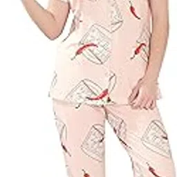 pastel clip Night Suit for Women Cotton | Mocktail Printed Night Dress for Woman | Shirt & Pajama Set 2014-PK-picture-12