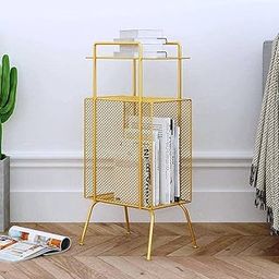 INDIAN DECOR 38032 Classic Magazine Rack, Multi-Function Living Room Sofa Side Table, Wrought Iron Newspaper, Book Picture Book Rack, Corner Shelf (Color : Gold)-image-32