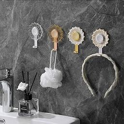 DJIVAN Decorative Sunflower Wall Hooks, Metal Bathroom Towel Holders, Silver and Gold, Set of 4-image-99