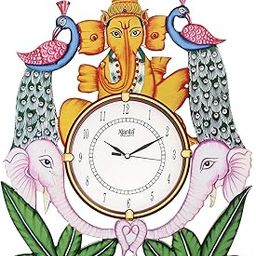 CIRCADIAN Ajanta Design Wall Clock for Home décor Living Room Hall Office Bedroom Fancy Stylish Antique Wooden Watch Hand Made Multicolour 44 x 37 cm Pack of 1-22