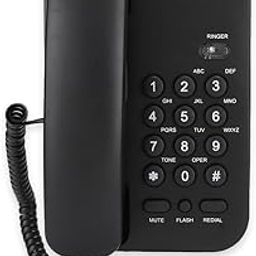 Landline Phone, Wired Desktop Wall Mount Corded Telephone English Extension Phone with Mute/One- Redial/Flash Function for Home, Office, Hotel(Black)-23