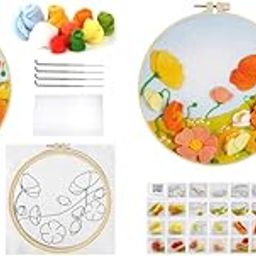PATPAT® DIY Needle Felt Art Craft Kit Flower Poking Stitch with Embroidery Punch Needles 8.35 Inches Diameter Hoop Art Gift for Kids Adults 2PCS-image-75