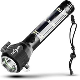 CALLMATE Multipurpose Emergency Torch 2600mAh, Output 2.4A, Li-Ion Battery, Multiple Light Modes, Siren, Solar Panel, Cutter, Magnet, Window Break Hammer, & More (Lithium-Ion, Black)-48