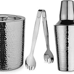 Steren Impex | Stainless Steel 4 Piece Full Hammered Bar Set for Drink/Gift, Double Wall - Ice Bucket with Tong, Peg Measurer & Cocktail Shaker-image-79