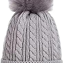 Women's Faux Fur Pom Pom Crochet Knitted Woolen Skull Beanie Hat Cap-image-24