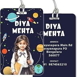 SIGN EVER Solar Space Personalised Bag Tags for Kids School bagtag | Stylish Luggage Labels with Silicone Loop | Customised Caricature Photo & Contact Info-image-42
