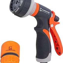 Garbnoire 8 in 1 Heavy Duty Hose Nozzle Water Spray High Pressure for Gardening, Flower, Plants, Lawn, Multi Functional Cleaning, Showering Pet & Wash Cars,8 Pattern Orange Gun, Pack of 1, ABS plastic-picture-8
