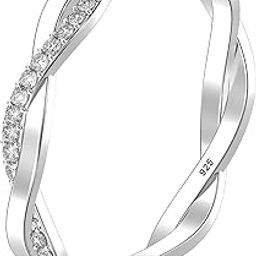 925 Sterling Silver Rings for Women | Round Cubic Zirconia Stackable Engagement Rings | Cubic Zirconia Wedding Band Promise Ring for Her | Ring Size 5-10No.-image-32