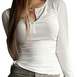 Women's & Girl's Long Sleeve Round Neck Solid Color Ruched Workwear Casual Top Half Button Down Henley Regular Fit T-Shirt for Women (Top 128)-image-15