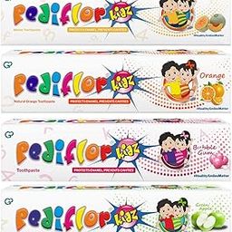 PediflorKidz Anticavity Fluoride Toothpaste for children | Green Apple, Bubble Gum, Orange and Melon Flavor Combo pack | Vegan Friendly (Pack of 4) 70g each-17
